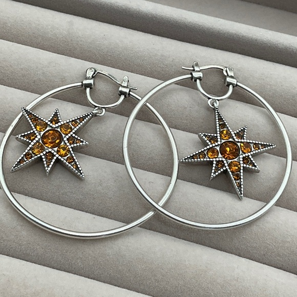 Roberto Cavalli Jewelry - silver hoop earrings with amber stars